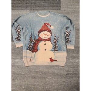 Yesno‎ Womens Sweater Cotton Wool Snowman Christmas Novelty Cottage Cabin Sz XL?